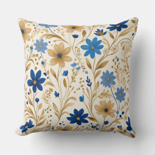 Cojín Decorativo Flores azules y doradas