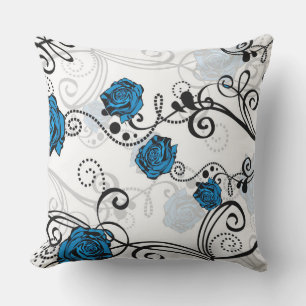 Cojín Decorativo Flores azules y remolinos