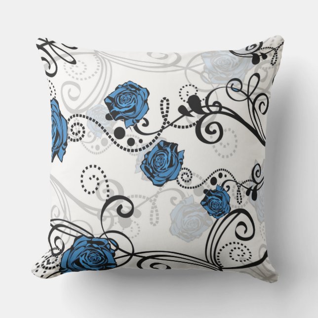 Cojín Decorativo Flores azules y remolinos (Anverso)