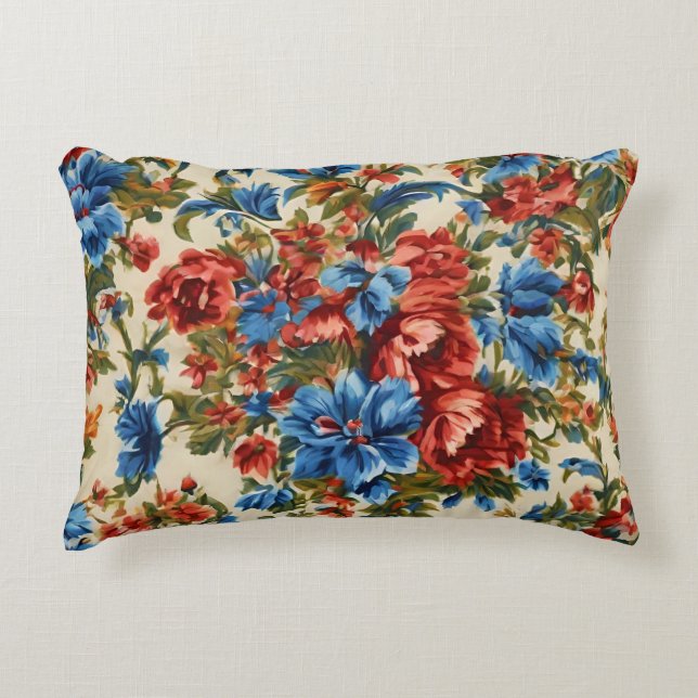 Cojín Decorativo Flores azules y rojas exuberantes italianas con ho (Anverso)