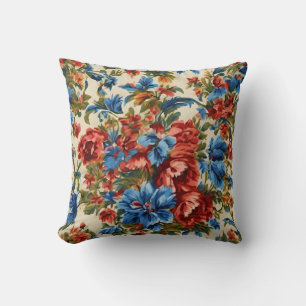Cojín Decorativo Flores azules y rojas exuberantes italianas con ho