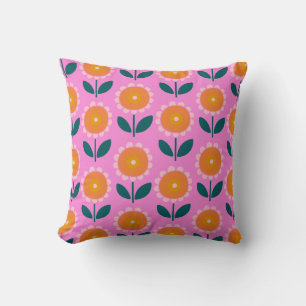 Cojín Decorativo Flores baratas escandinavas en rosa y Naranja