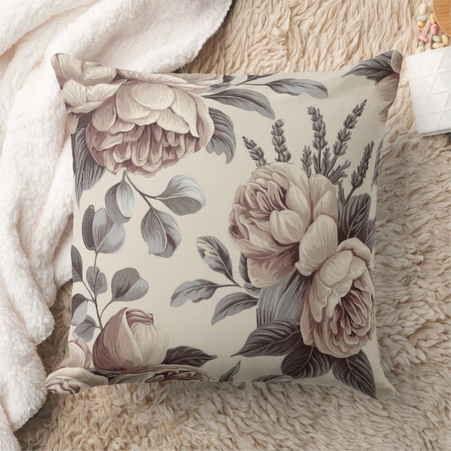 Cojín Decorativo Flores Beige (Manta)
