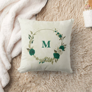 Cojín Decorativo flores beige verde esmeralda