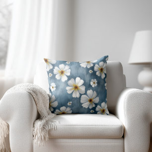 Cojín Decorativo Flores Blancas Azules