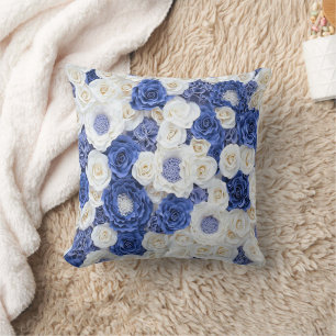 Cojín Decorativo Flores blancas azules elegantes Girly