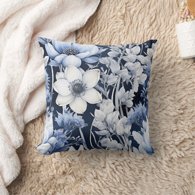 Cojín Decorativo Flores blancas azules polvorientas de invierno Nav (Manta)