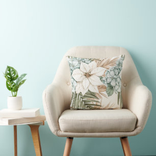 Cojín Decorativo Flores Blancas Azules Tropicales