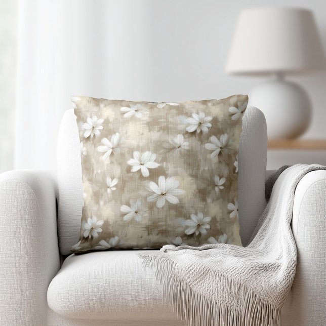 Cojín Decorativo Flores blancas beige (Subido por el creador)