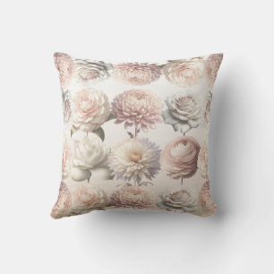 Cojín Decorativo Flores blancas cremosas rosa melocotón Floral