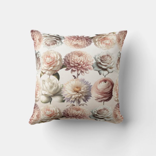 Cojín Decorativo Flores blancas cremosas rosa melocotón floral (Reverso)