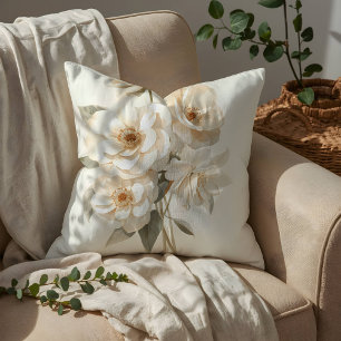 Cojín Decorativo Flores blancas delicadas de acuarela botánica