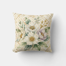 Flores blancas elegantes, patrón de celosía dorada
