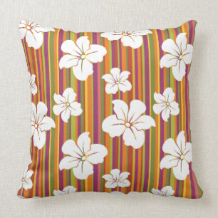 Cojín Decorativo Flores blancas en un fondo rayado