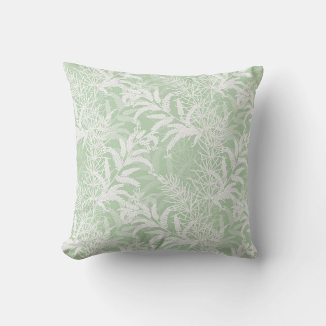 Cojín Decorativo Flores blancas en verde claro. (Anverso)