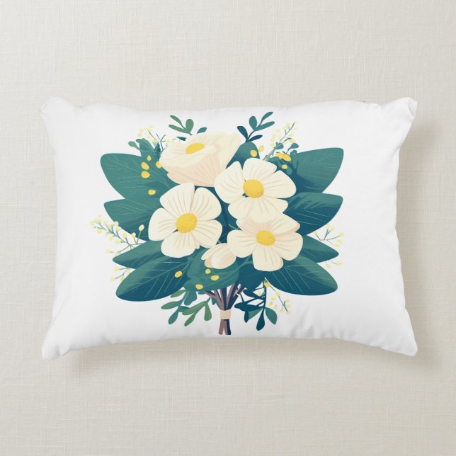 Cojín Decorativo Flores blancas - Flores blancas con hojas verdes (Anverso)