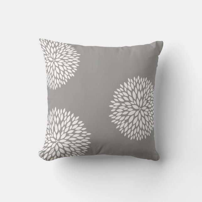 Cojín Decorativo Flores blancas grises de moda (Anverso)