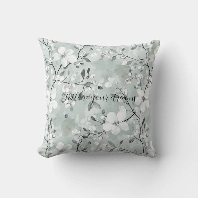 Cojín Decorativo Flores blancas grises de moda (Anverso)