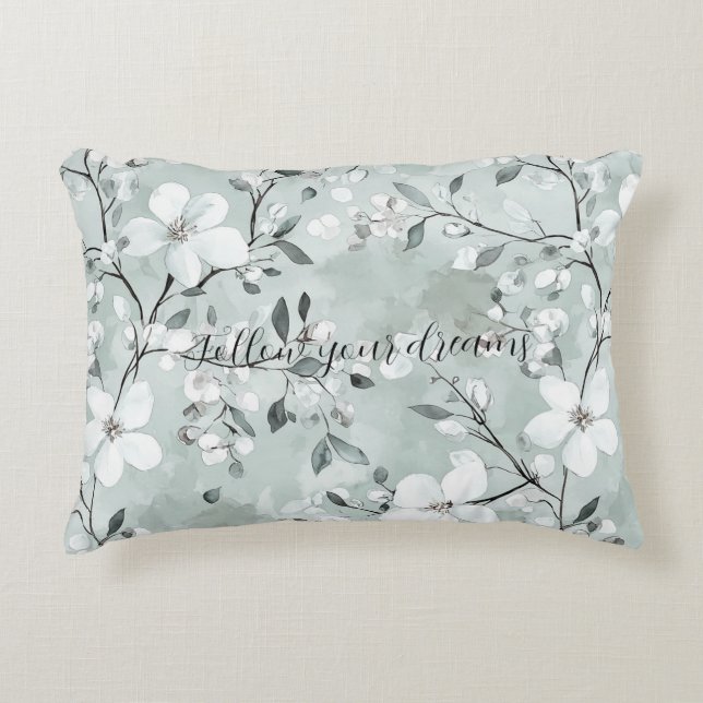 Cojín Decorativo Flores blancas grises de moda (Anverso)