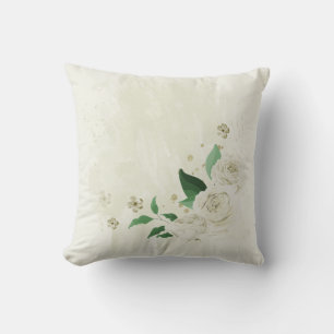 Cojín Decorativo flores blancas marfil verde