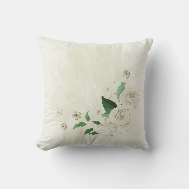 Cojín Decorativo flores blancas marfil verde (Anverso)