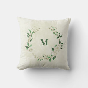 Cojín Decorativo flores blancas marfil verde