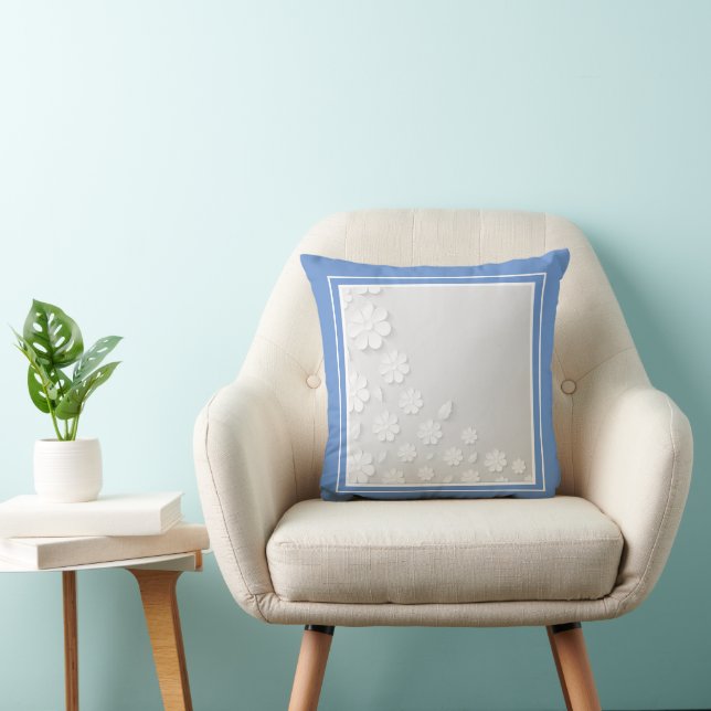 Cojín Decorativo Flores blancas modernas en azul (Silla)