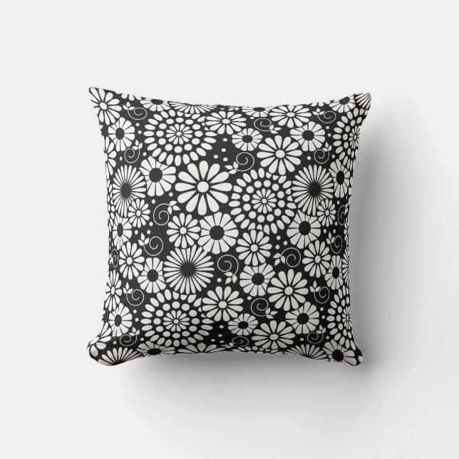 Cojín Decorativo Flores blancas negras retro Pillow (Anverso)