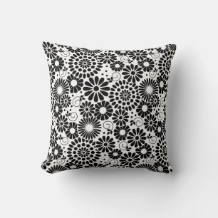 Cojín Decorativo Flores blancas negras retro Pillow