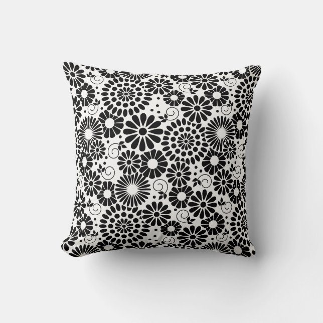 Cojín Decorativo Flores blancas negras retro Pillow (Anverso)