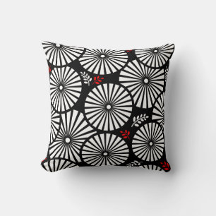 Cojín Decorativo Flores blancas negras retro Pillow