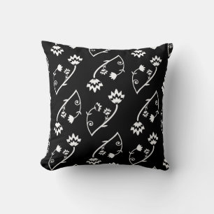 Cojín Decorativo Flores blancas negras retro Pillow