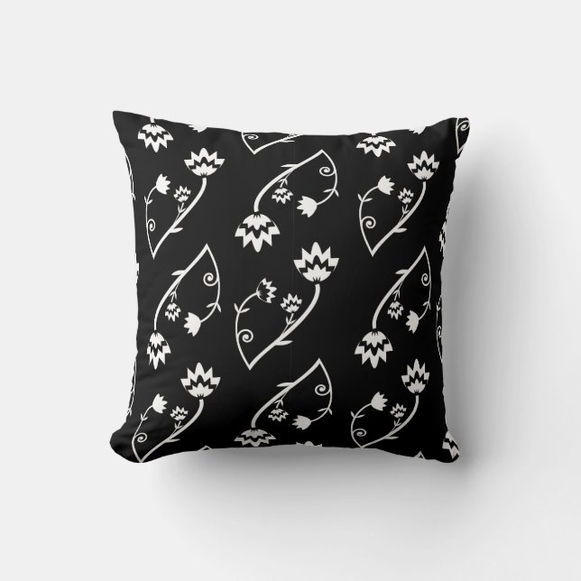 Cojín Decorativo Flores blancas negras retro Pillow (Anverso)