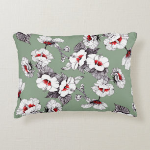 Cojín Decorativo Flores blancas rojas sin foco: decoración verde