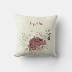 Cojín Decorativo flores blancas rosa polvorientas