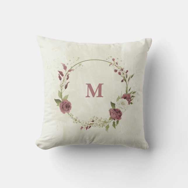 Cojín Decorativo flores blancas rosa polvorientas (Anverso)