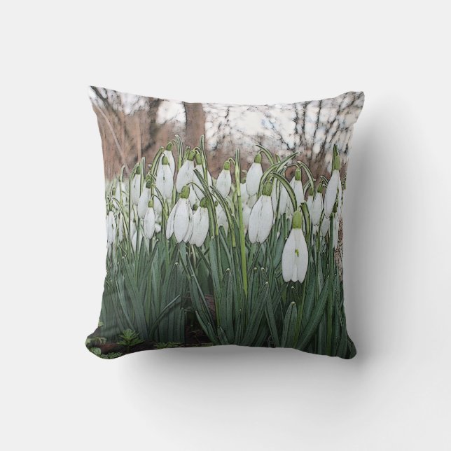 Cojín Decorativo Flores blancas, snowdrops de la primavera (Anverso)