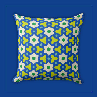 Cojín Decorativo Flores Blancas sobre Floral Geométrico Azul y Verd