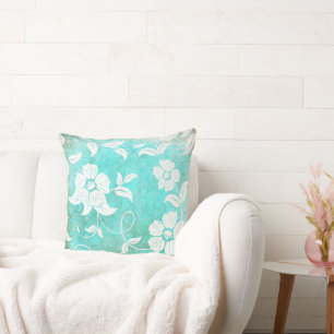 Cojín Decorativo Flores blancas turquesa vintage