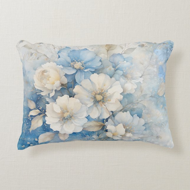 Cojín Decorativo Flores blancas y azules (Anverso)