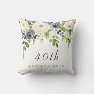 Cojín Decorativo Flores blancas y marinas: regalo de cumpleaños 40 