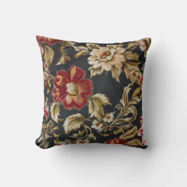 Cojín Decorativo Flores blancas y rojas opulentas italianas con hoj