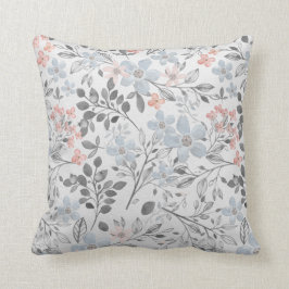 Cojín Decorativo Flores botánicas Blue Pink Gray Floral