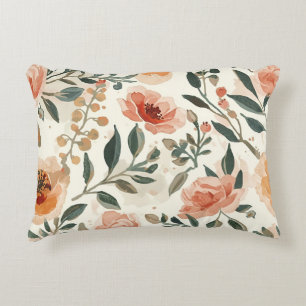 Cojín Decorativo Flores Botánicas de Acuarela Naranja Pintura