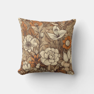 Cojín Decorativo Flores botánicas de crema y óxido en beige cálido