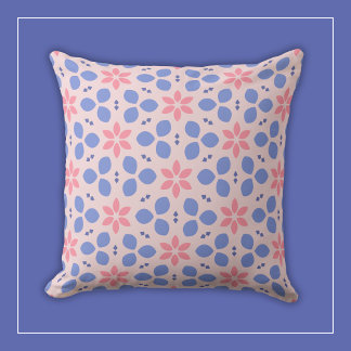 Cojín Decorativo Flores Botánicas Rosadas y Azules en Floral Femeni