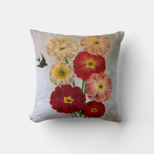 Cojín Decorativo Flores Botánicas Vintage Tragar Ave Azul Rústico