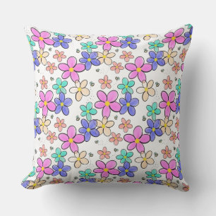 Cojín Decorativo flores brillantes arcoíris coloridas abejas floral