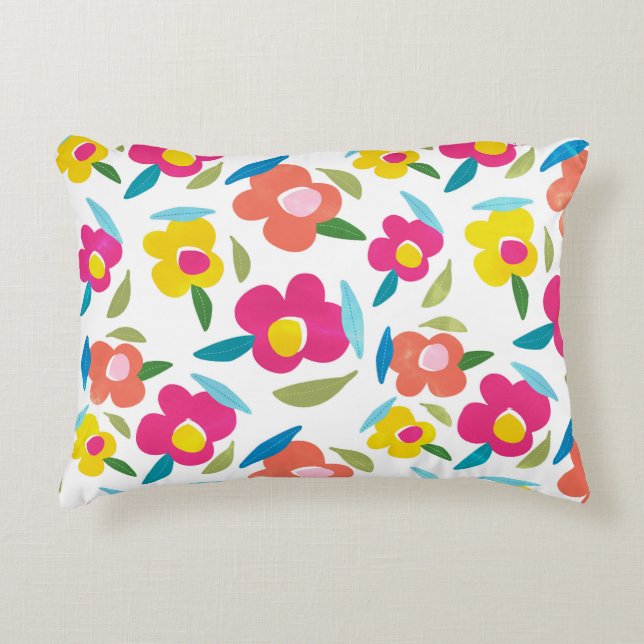 Cojín Decorativo Flores brillantes en blanco (Anverso)