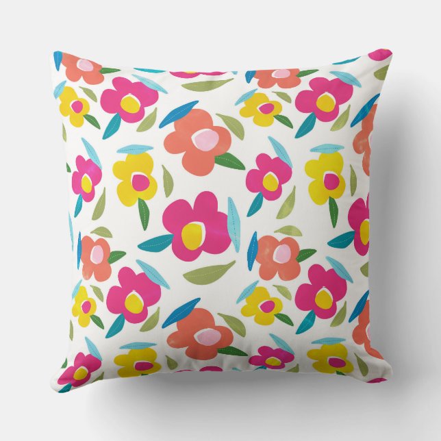 Cojín Decorativo Flores brillantes en blanco (Reverso )